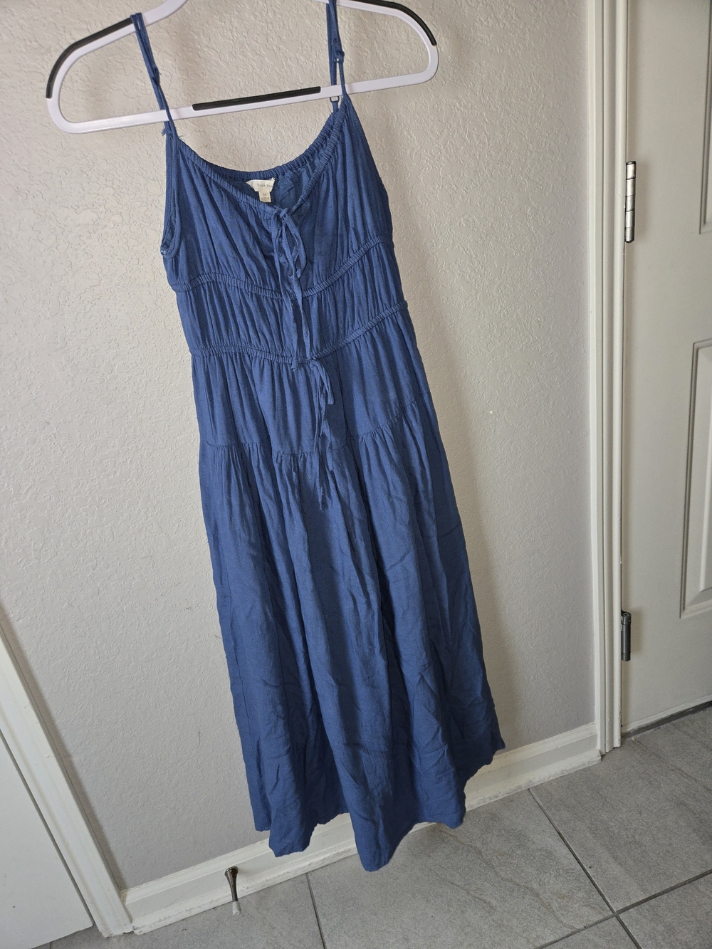 Sim & Sam Dusty Blue Linen Blend Tiered Maxi Dress Size M